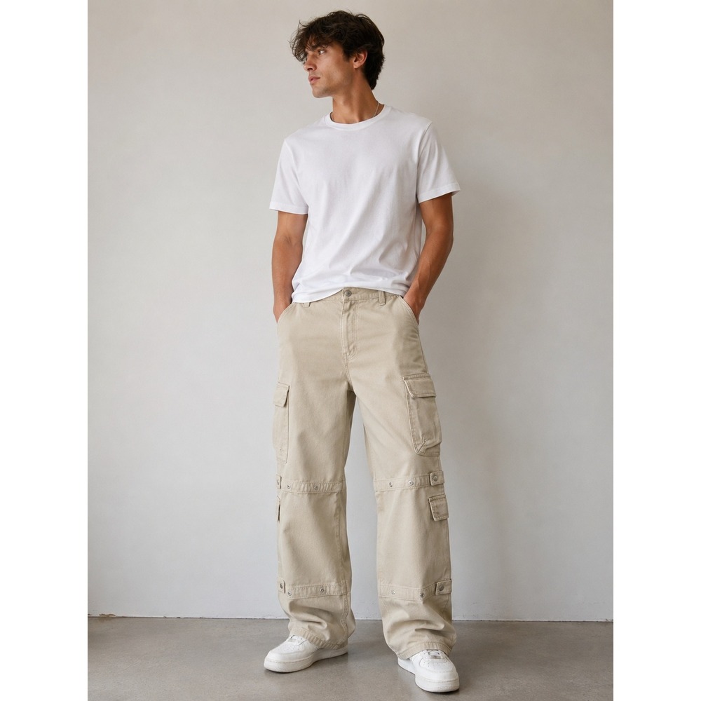 PacSun Men's Baggy Fit Wide Leg Cargo Pants 29x30 Khaki NWT MSRP $69.95
